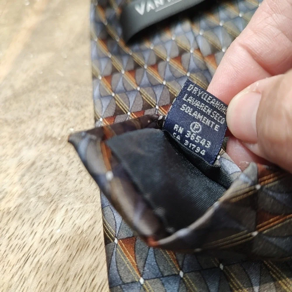 Van Heusen Mens Tie Geometric Pattern Silk Copper Neutrals Business Formal Guest
